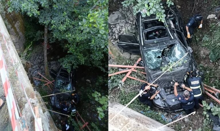 Gurbetçinin aracı köprüden uçtu: Çocuk can verdi