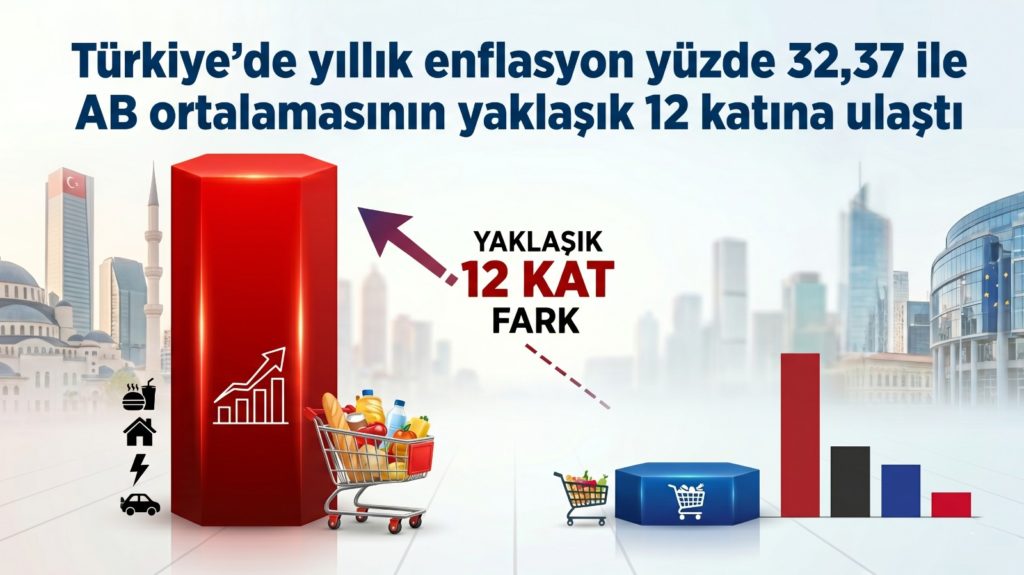 Türkiye’de yıllık enflasyon yüzde 32,37 ile AB ortalamasının yaklaşık 12 katına ulaştı
